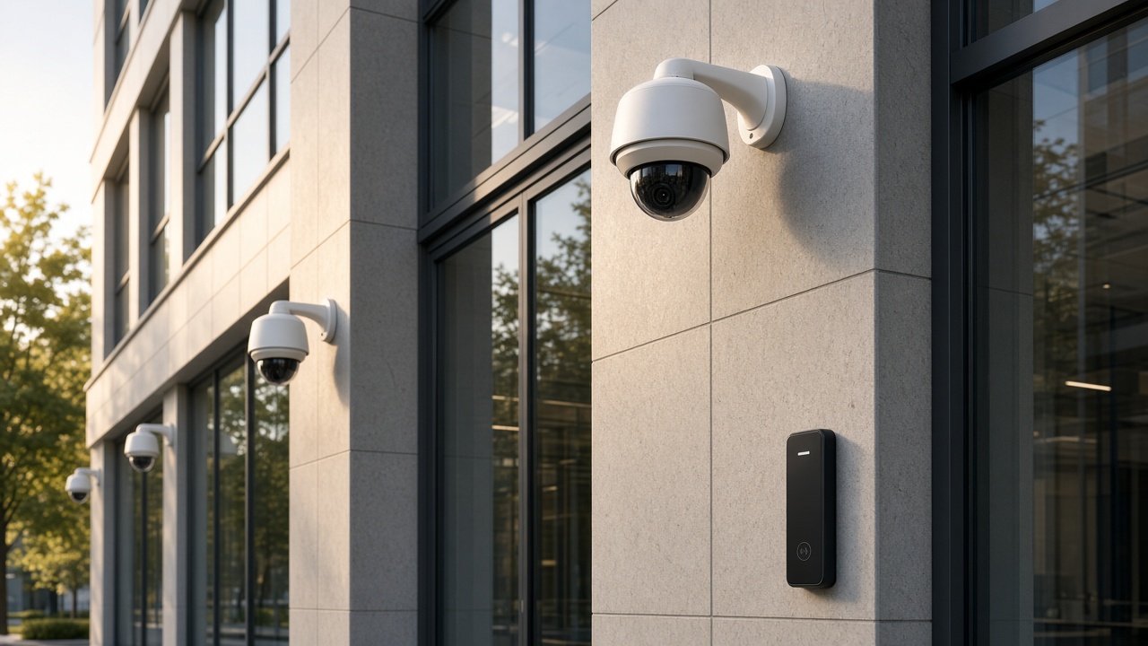 CCTV cameras and access control covering a commercial facility